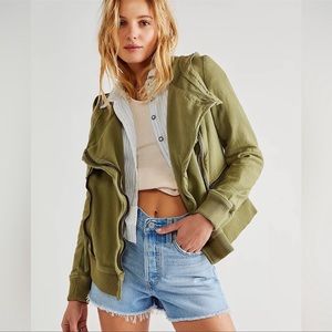 Free People Carmen Moto Jacket - Olive Sparrow size Medium